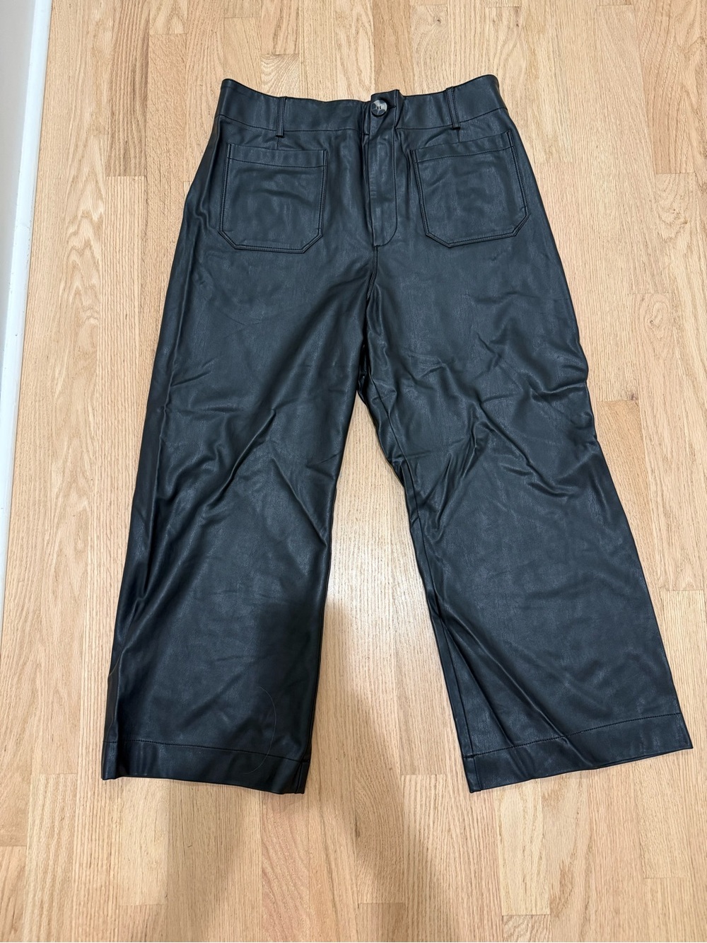 Anthropologie Black Faux Leather Wide-Leg Pants